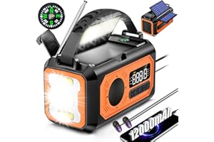 44400mWh Hand Crank Emergency Weather Radio, SNGKMSYG 12000mAh NOAA/AM/FM Portable Solar Crank Radio with Flashlight Cell Phone Charger SOS Alarm Compass Reading Lamp for Outdoor (Orange)