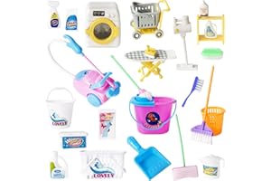 BAAXXANGO 25 Pieces Miniature Doll Housework Cleaning Supplies,Mini Dollhouse Accessories Tools Mop Dustpan,Brush,Broom,Bucket,Dollhouse Furniture Decoration Accessories for Dolls Pretend Play,Random Color
