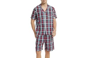 Vulcanodon Mens Cotton Pajama Set Short Sleeve, Button Down Pajama Set for Men Lightweight Men's Sleepwear