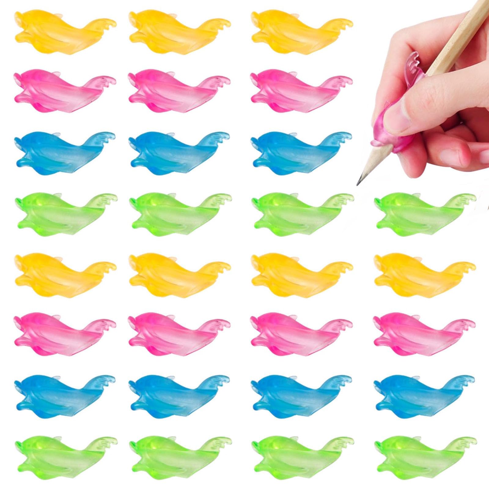 Pencil Grips,30PCS Little Fish Dolphin Soft Silicone Pen Grips for Children Handwriting,Pencil Holder Trainning Grip Writing Posture Correction Tools for Toddlers, Preschoolers,Assorted Colors