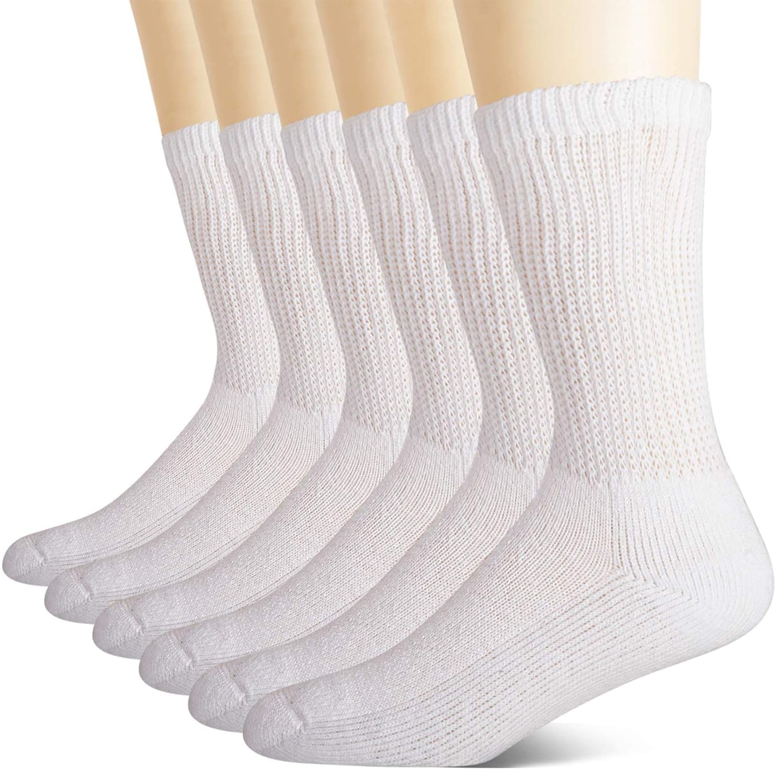 Photo 1 of +MD Non-Binding Diabetic Socks for Men Women-6 Pairs Medical Circulatory Crew Socks with Cushion Sole White 9-11