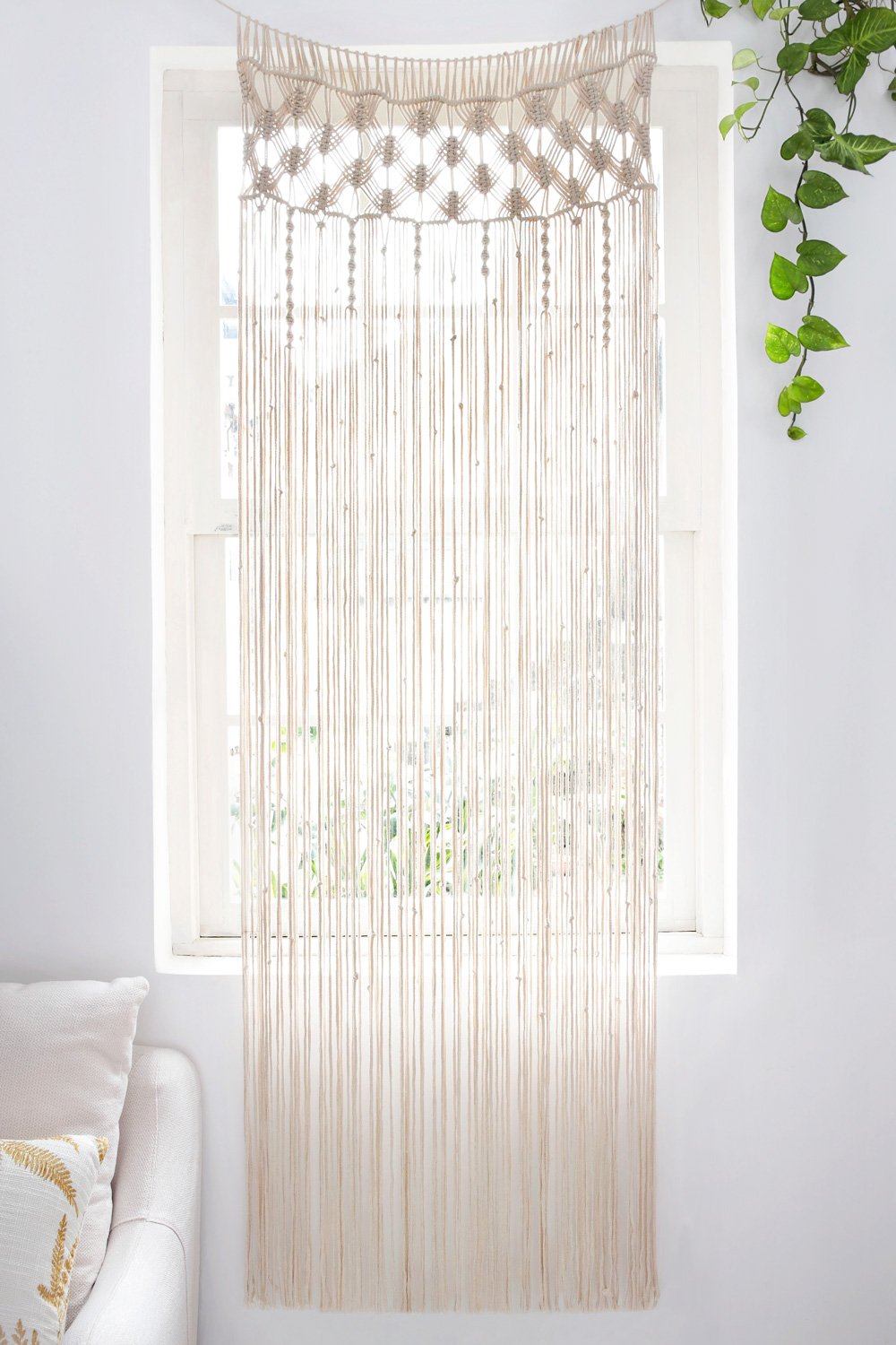 Photo 1 of Mkono Macrame Curtain Boho Doorway Window Decoration Light Through Curtains Decor Handwoven Wall Hanging Art for Home Door Bedroom Wedding Backdrop Arch, Closet Room Divider, 29" W x 80" L