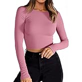 Tankaneo Women Crop Tops Long Sleeve Ribbed Slim Fit Workout Cropped Tee Y2K Short T-Shirts