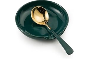 Gomakren Spoon Rest for Kitchen Counter, Large Spoon Holder for Stove Top, Ceramic Spoon Rest for Ladle Spoons, Spatula, Tongs, Coffee Spoon, Kitchen Gifts Dishwasher Safe Green