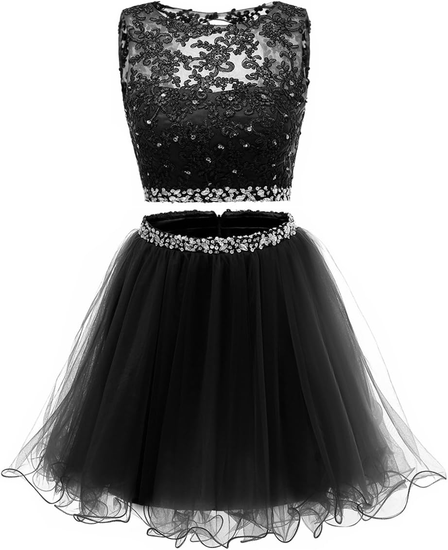Himoda Women's Two Pieces Short Prom Gowns Lace Beaded Homecoming Dresses H021