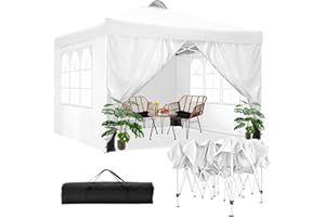COBIZI Canopy Tent 10x10 Pop Up Outdoor Canopies with 4 Sidewalls Waterproof Commercial Instant Gazebo Tents for Party Patio Backyard with 4 Sandbags, 4 Stakes & 8 Ropes, White
