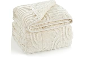 Cottonblue Weighted Blanket for Adults Queen Size 15 lbs, Soft Fluffy Sherpa Fleece Jacquard Weighted Blankets Throw 60" x 80" for Sleep Relax, Fuzzy Warm Arch Heavy Blanket for Bed Couch, Cream White