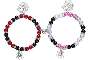UNIIDEAL Spider Friendship Bracelets Valentines Day Cosplay Costume Accessories Magnetic Couple Relationship Distance Bracelet Heart Energy Stone Beads Metal Anime Charm Pinky Promise Pink Best Friends