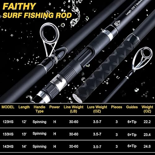 Goture Surf Spinning Fishing Rod 3-Piece Portable Carbon Fiber