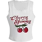 Floerns Women's Letter Print Sleeveless Lace Trim Scoop Neck Crop Tank Top