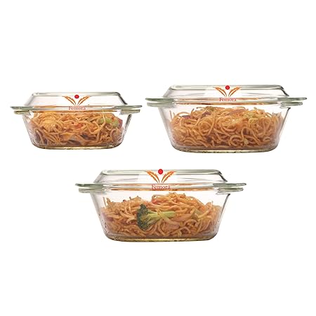 Femora Borosilicate Glass Round Casseroles, Microwave Safe - 700ml, 1000ml,1550ml (Set of 3)