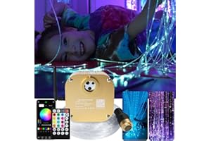 AKEPO Fiber Optic Sensory Lights for Sensory Room Autism Children, 16W Twinkle RGBW+Bluetooth App Control+Music Activated Fiber Optical Light Engine with 9.8ft/3m 50pcs (3x0.75mm) Flash Point Cable
