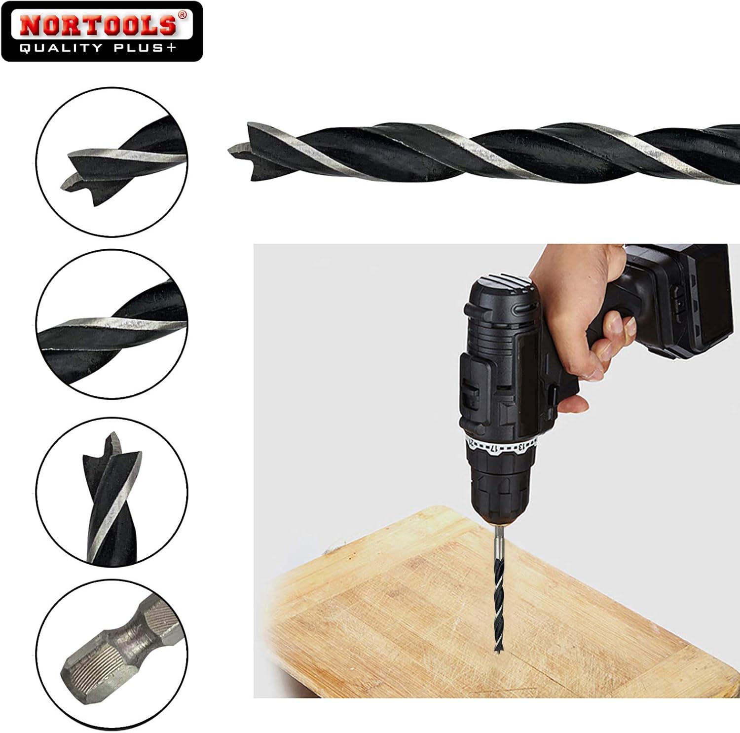 NORTOOLS Brad Point Wood Drill Bit Set including 1/4 inch Hex Shank 5 PCS HCS Wooden Drills for Woodworking DIY Lover Carpenter 3 4 5 6 8 mm - Image 4