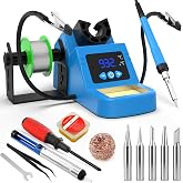Soldering Station, 130W Digital Display Soldering Iron Station Kit with 2 Helping Hands, 356&deg;F-932&deg;F, Auto Sleep, Solder Wire, 5 Tips, Solder Sucker, Sponge, Tweezers, Tip Cleaner, Blue