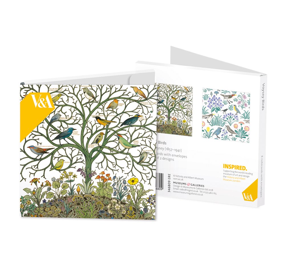 Museums & Galleries Square Set of 8 Art Notecards Wallet - V&A Voysey Birds - Notecards for Him/for Her