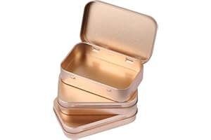 MIDELONG 3 Pack Metal Rectangular Hinged Tins Box with Lid Mini Portable Box Empty Craft Containers Small Storage Kit Home Outdoors Organizer for Soap Mint Cookie 3.8x2.4x0.8 inch, Rose Gold