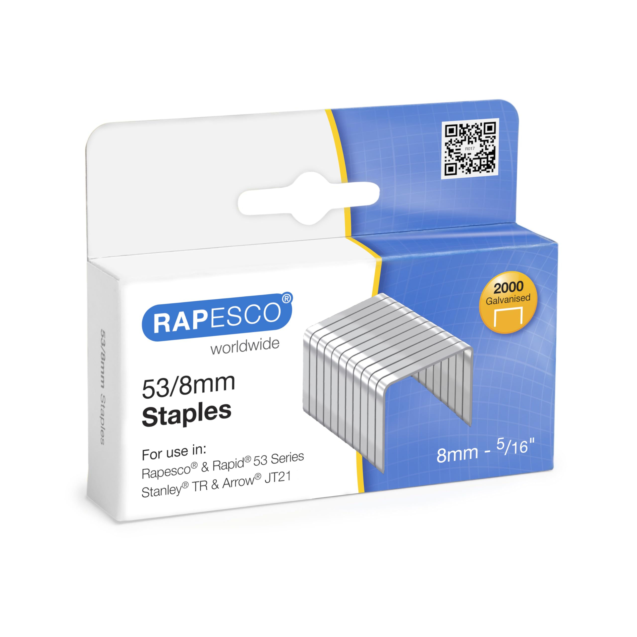 Rapesco 0752 Type 53/8 mm Galvanised Tacker Staples, Pack of 2000