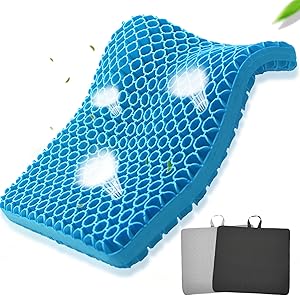 Rongbaor Gel Seat Cushion, Extra-Large Egg Seat Cushion Thick Breathable Office Chair Cushion Honeycomb Design Pain Relief for Car Wheelchair with 2 Non-Slip Covers (Blue)
