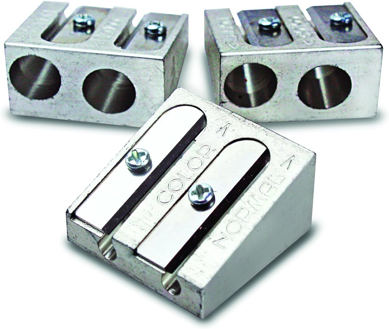 Eisen 2- Hole Metal Handheld Sharpener, for Color and Standard Pencils, Blade Made in Germany, 3 Sharpeners Per Pack (ESN-02603)