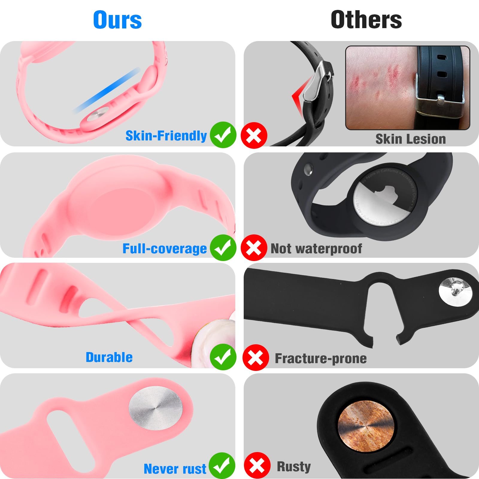 Waterproof Air Tag Bracelet for Kids [2 Pack], Princess Air Tag Holder for Kids with Full Coverage Hidden Design, Silicone Airtag Wristband for Child, Pink + Purple