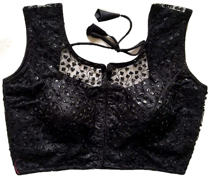 Women's Black Color Flower Embroidery Inside Sequnce Readymade Saree Blouse