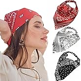 zmzdp 3 Pack Triangle Head Scarf Hair Bandanas for Women, Checkered Bandana Headband, Pirate Headscarf Head Coverings, Non Slip Head Scarf, Vintage Paisley Headscarf for Girls (Red, White, Black)