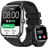 Smart Watch for Men Women, 1.85" HD Fitness Tracker with Bluetooth Calls, 5 ATM Waterproof, 130+ Sport Modes, 24/7 Heart Rate/Sleep Monitor, Pedometer, Calories, Smartwatch for iOS Android (Black)