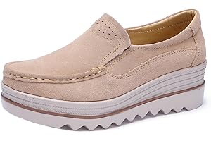 DADAWEN Women's Slip-on Moccasins Low Top Platform Wedge Thick Heel Walking Shoes