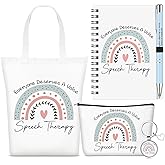 Watersay 5 Pcs Speech Therapy Gifts, Cosmetic Bag, Canvas Bag, Coil Notebook, Ballpoint Pen and Keychain for Women Office School Graduation Advocate Coworker Christmas Anniversaries Gift