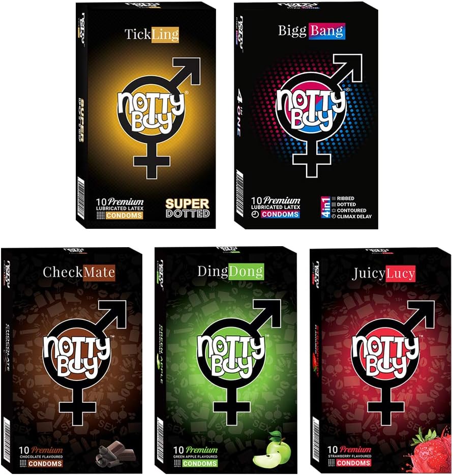 NottyBoy 50 Condoms in a Pack with 5 Different Varieties of Condom, Clear, 50 Count (Pack of 1)