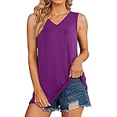 AYIFU Womens Summer Tank Tops V Neck Sleeveless Shirts Casual Loose Fit Tunic