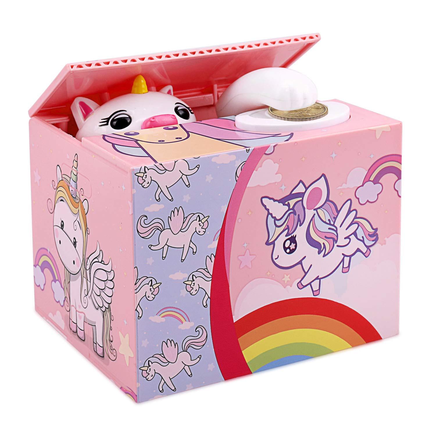 HOWAF Unicorn Money Bank - Automatic Saving Money Box for Kids Collecting Coins, Cents, Pennies - Perfect for Girls' Birthday, Christmas, New Year