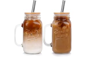 ANOTION Mason Jar with Lid and Straw, 24 oz Regular Mouth Mason Jars with Handle Drinking Glasses Tumbler Reusable Cups Smoot