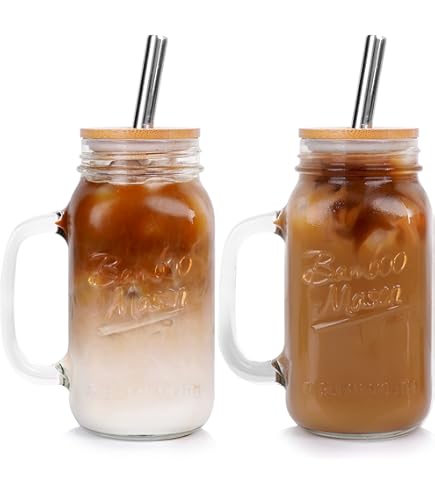 Verres Réutilisables ANOTION - Lot De 2 Avec Couvercle Bambou Et Paille - 591 Ml Écologiques