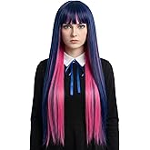 miccostumes Women's Stocking Cosplay Wig Blue Long straight Synthetic Hair with bangs