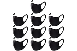 EYELOV MEFELE Cln 10PCS Black Face Mask Covers with Elastic Ear Loop Cover Full Face Anti-Dust, Unisex, Washable, Breathable, and Reusable (Adults)