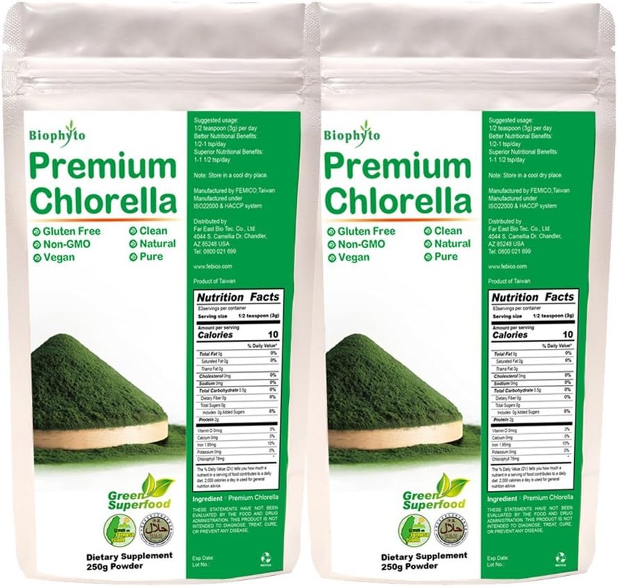 Biophyto Premium Chlorella Powder 250g. Broken Cell Wall Chlorella. Set of 2.