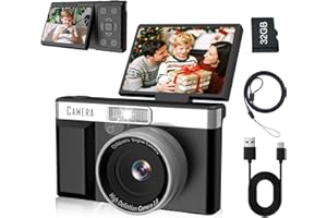 YEHTREH Kids Digital Camera FHD 1080P Digital Camera for Kid with 32GB Card,2'' Flip 180 ° Screen with Support for Selfie Vlog Cam,Compact Camera with Flash,Birthday for Kids Boys Girls.