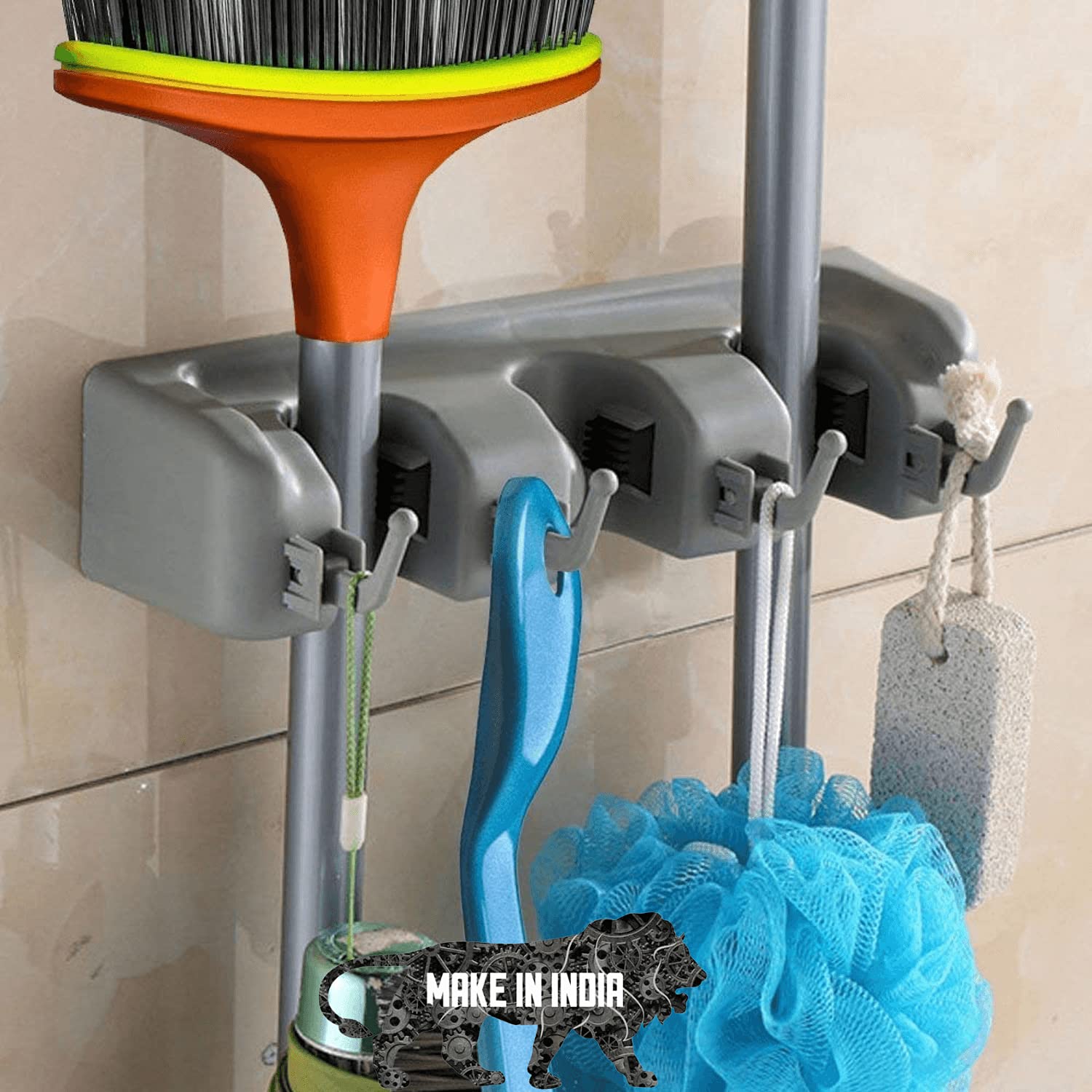 ORCA Premium 3 Layer Mop and Broom Stick Holder Wall Mounted (Pack of 2), Multipurpose AntiSlip