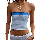 Cioatin Women Cute Reversible Foldover Strapless Stripe Bandeau Tube Tops Sleeveless Y2K Aesthetic Summer Going Out Crop Tank
