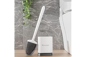Waretary Toilet Cleaning Brush and Holder Set, Deep Cleaner Silicone Toilet Brush for Bathroom, Wall/Floor Mounted Toilet Brush with Quick Drying Ventilated Holder (White)