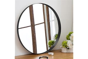 GlasFlength 24 Inch Round Wall Mirror Large Circle Mirrors for Wall Bathroom Mirror Vanity Wall-Mounted Mirrors Decorative Mirrors for Bedroom Living Room Entryway Metal Wide Frame,Black