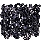 YACQ Women's Flower Stretch Cuff Bracelet fit Wrist Size 6-1/2 to 7-1/2 Inch - Comfortable Elastic Band & Floral Pattern Crystal Jewelry - Lead & Nickle Free - Halloween Costume Outfit