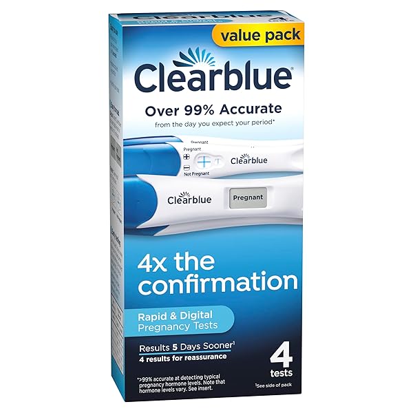 CLEARBLUE PREGNANCY TEST COMBO PACK, 4CT – DIGITAL WITH SMART COUNTDOWN & RAPID DETECTION – VALUE PACK