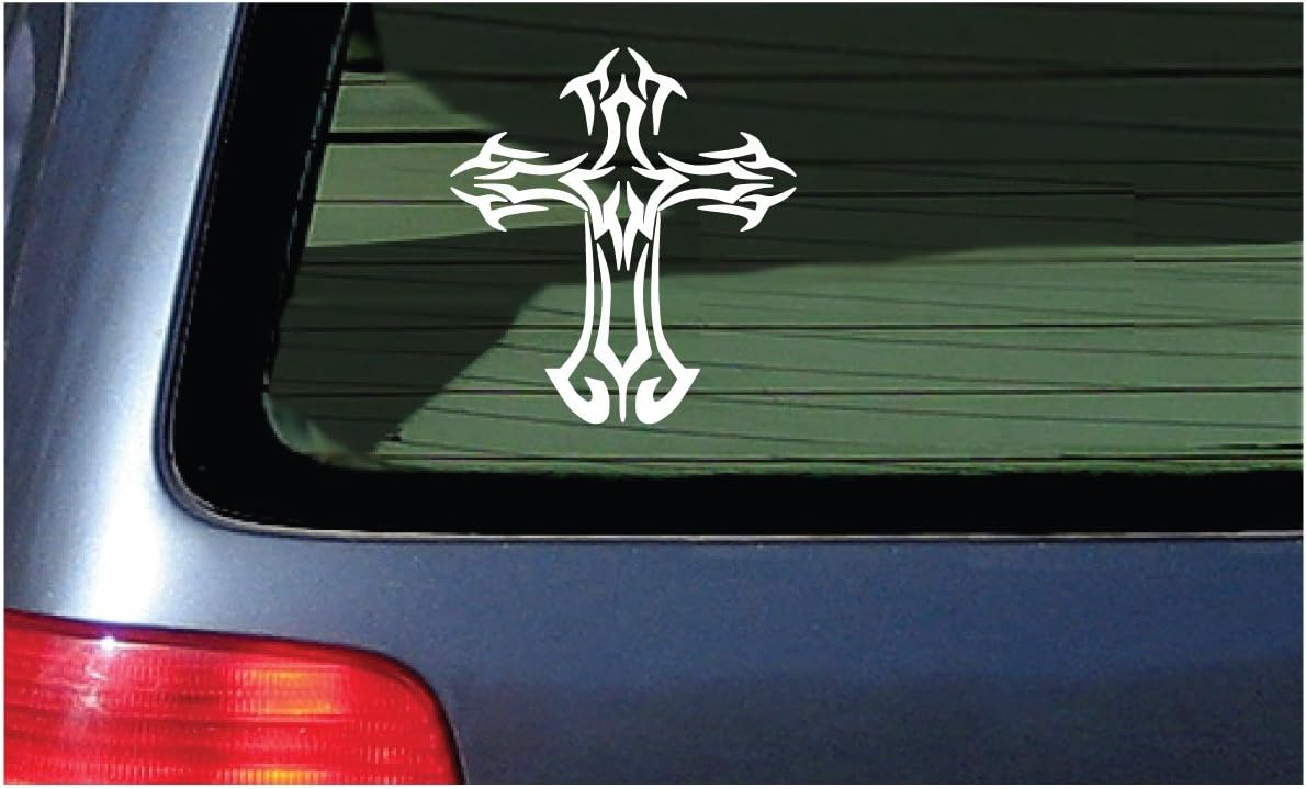 Religious Christian Tribal Cross 6 Inch White Vinyl Decal Sticker