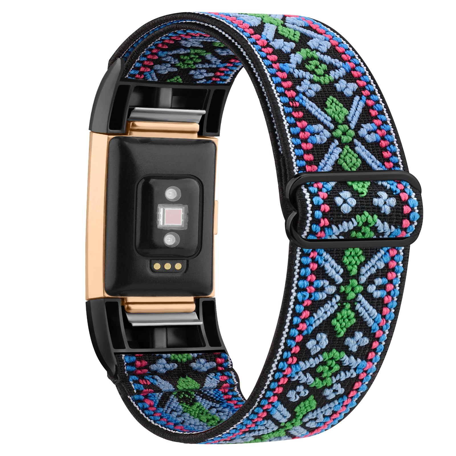 Wanme For Fitbit Charge 2 Straps - Elastic Replacement for Fitbit, Adjustable Sport Wristbands (Bohemian Green)
