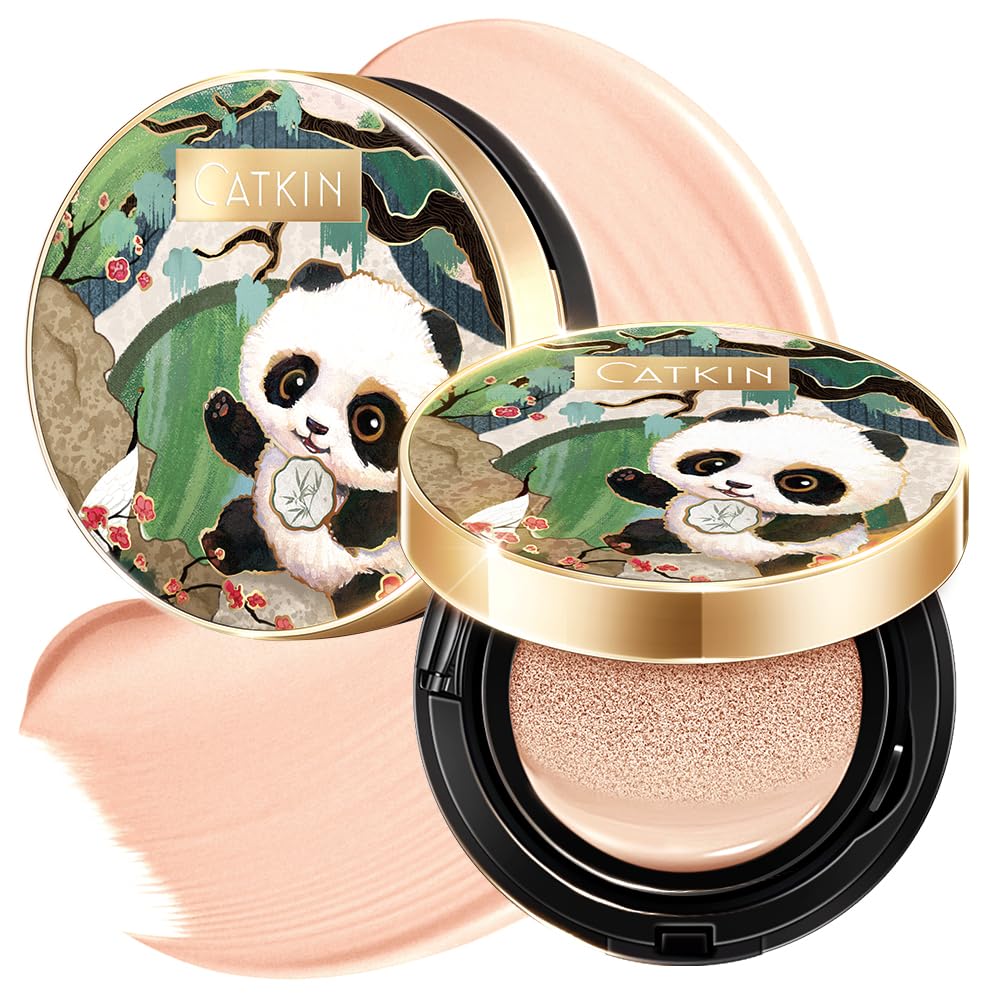 CATKIN Panda Land Foundation Full Coverage, Breathable Cushion Foundation with Nourishing and Long-wearing Formula for Sensitive Skin, Sheer Semi-matte Finish, Refill Included, 15g*2 — image 1