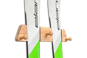 Tuiiopoli Ski Rack with 3 Wood Hook - Minimalist Oakwood Style Snowboard Wall Mount Storage Damage-Free Modern Floating Display Hanger for Home Garage Longboard Holder Vertical