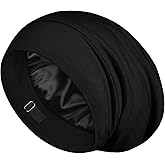 LULUSILK 100% Mulberry Silk Bonnet for Sleeping Women and Men, No More Frizzy Tangled Hair, Real Silk Sleep Cap for Curly Hair, Black, Pack of 1