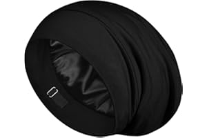 LULUSILK 100% Mulberry Silk Bonnet for Sleeping Women and Men, No More Frizzy Tangled Hair, Real Silk Sleep Cap for Curly Hair, Black, Pack of 1